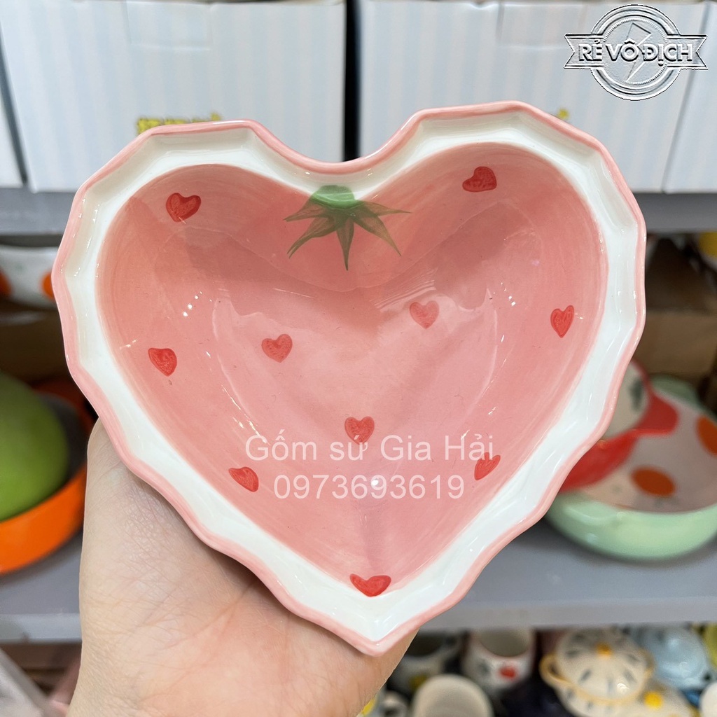 Bộ bát đĩa gốm sứ màu hồng cực dễ thương ngọt lịm
