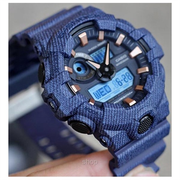 Đồng hồ Casio G-Shock GA-700DE-2A và Baby-G BA-110DE-2A1 màu denim: Cặp đôi  QUARTZ (PIN) Dây cao su trẻ trung năng động