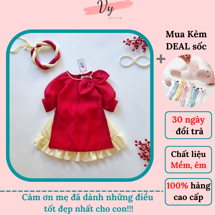 Áo Dài Tết Cho Bé Gái VY DESIGN. Áo Dài Cách Tân Kèm Mấn Thiết Kế Xinh Xắn, Size Sơ Sinh Đến 30kg, Áo Dài Mẹ Và Bé