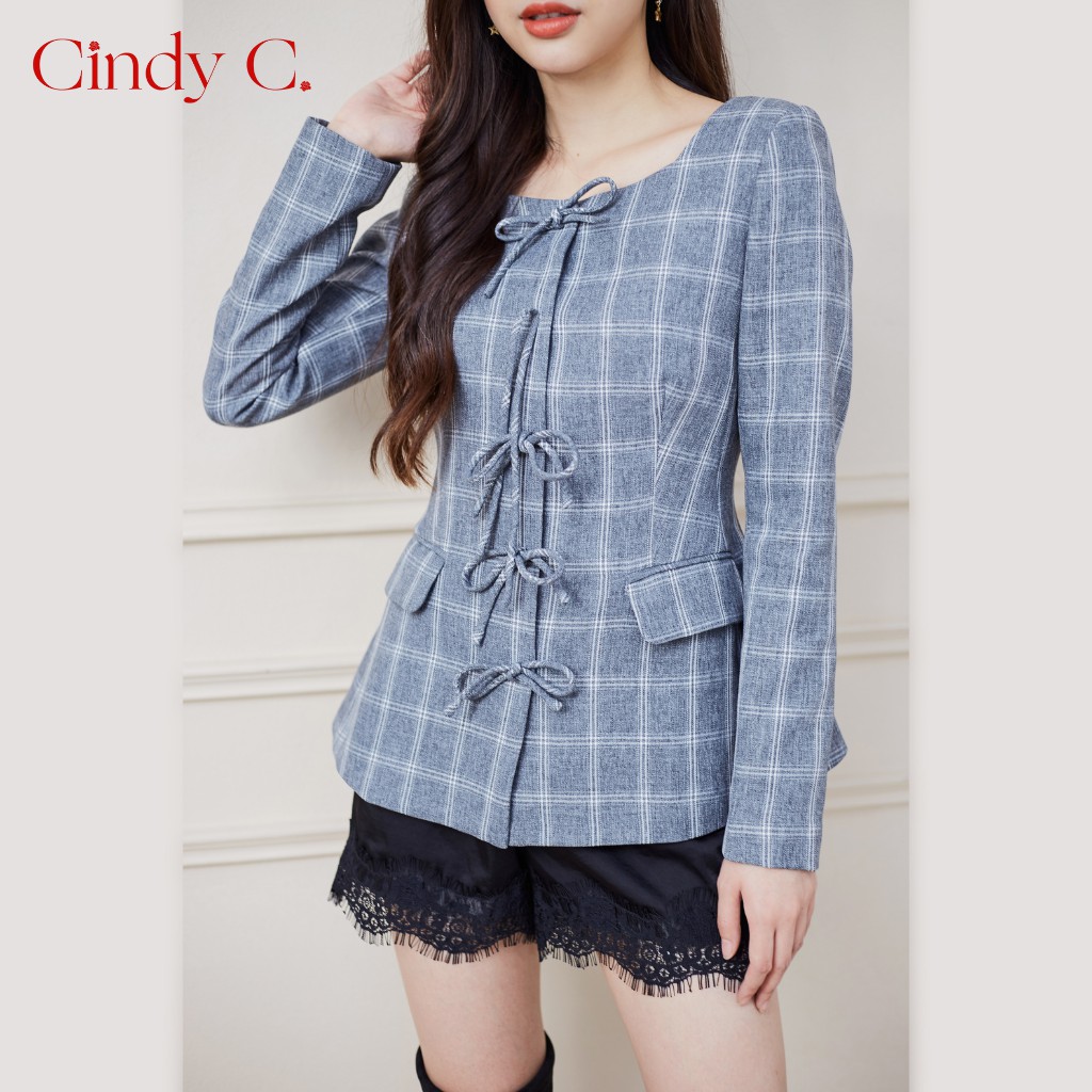 Áo khoác Ivor CINDY C thiết kế cổ vuông dây buộc nơ sang chảnh, chất liệu Tuytsi S21748