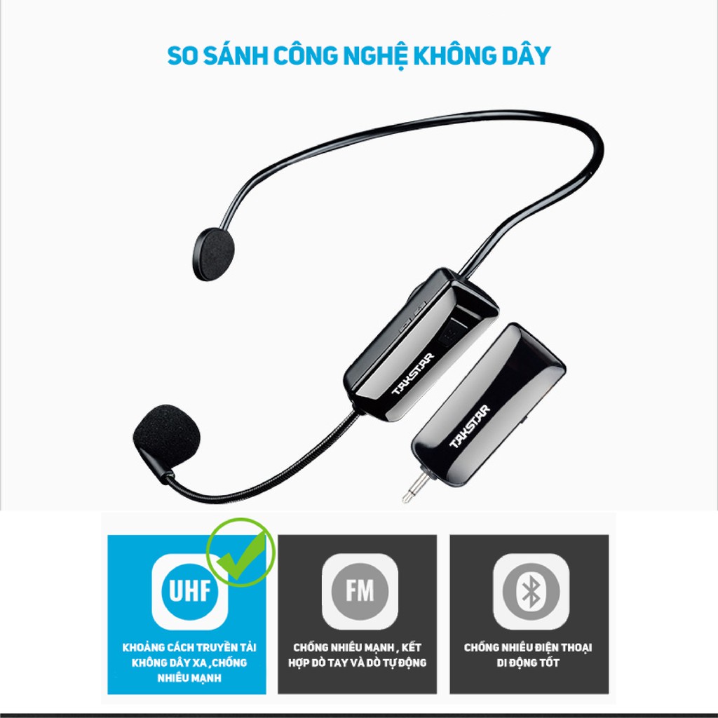 Mic không dây cao cấp Takstar HM-200W sử dụng sóng UHF kết nối loa trợ giảng, loa kéo, amly Bảo Hành 1 Năm