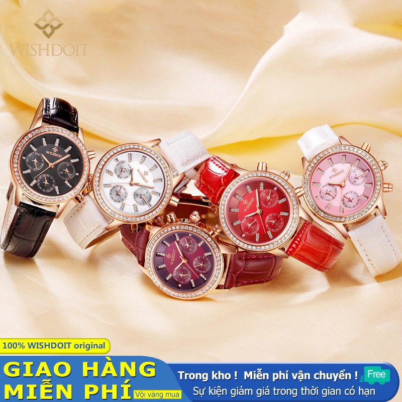 Đồng hồ WISHDOIT mặt tròn phối dây đeo bằng da thời trang dành cho nữ