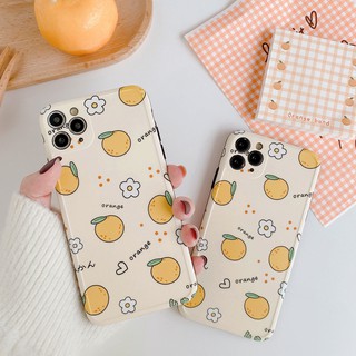 Ốp điện thoại in hình quả cam và hoa xinh xắn cho iPhone 12 pro max 11 Pro X Xs Max 7 8 Plus XR