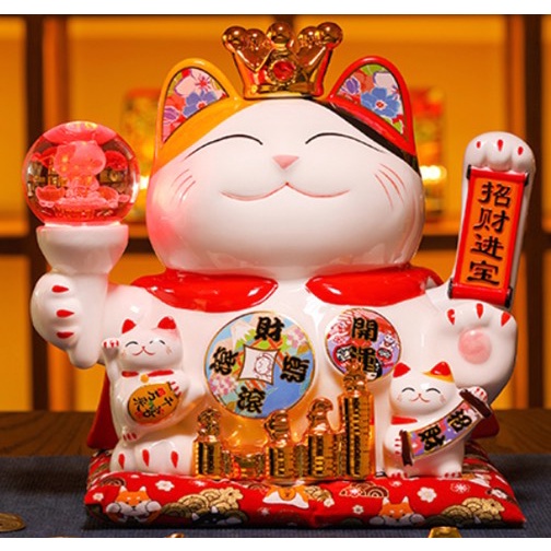 Mèo Thần Tài , Mèo May Mắn Vẫy Tay Cao 25cm Cầm Quả Cầu Phát Sáng