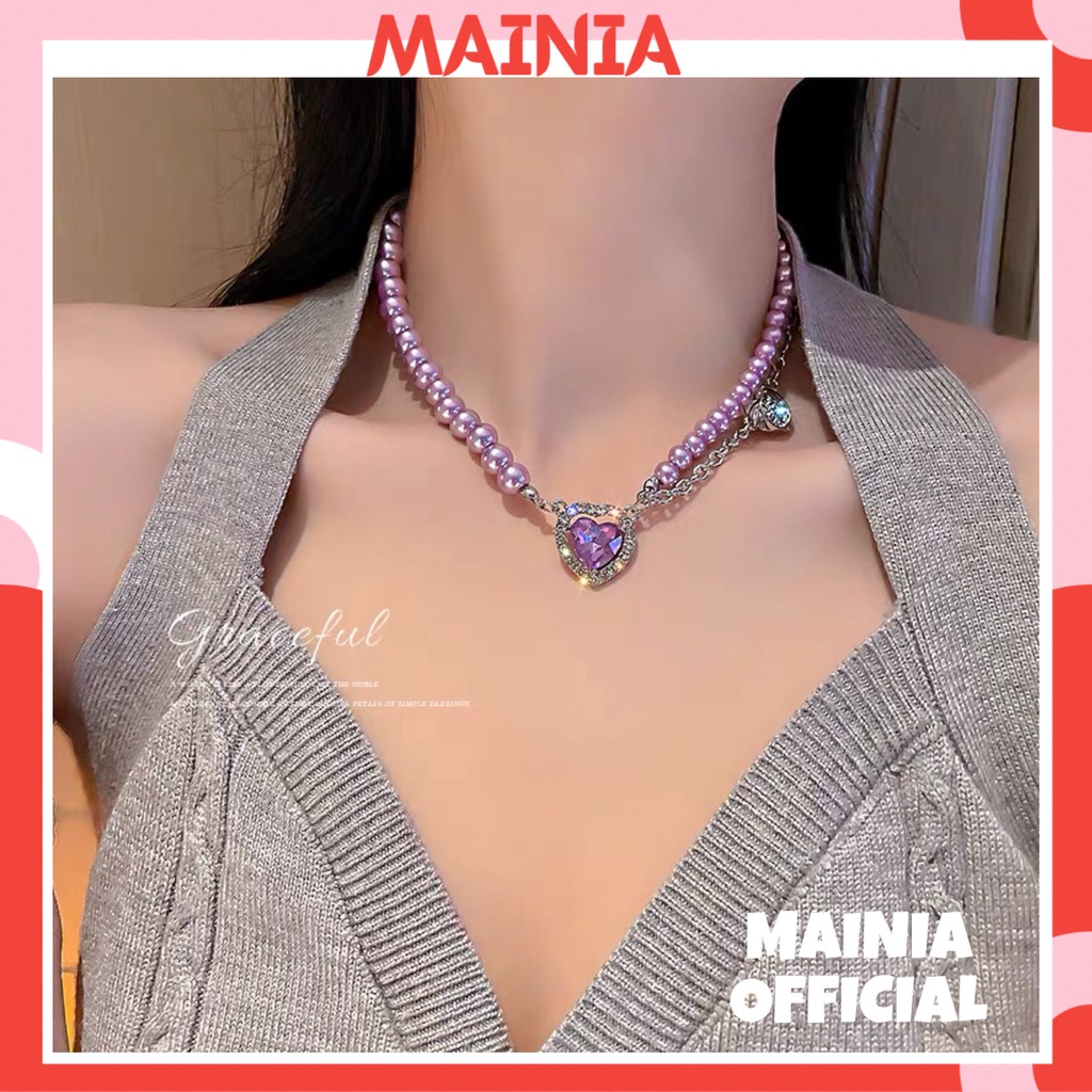 [Đẹp Xuất Sắc] Choker Vòng Cổ Mặt Trái Tim Đính Đá Màu Tím Cao Cấp Cực Sang Chảnh Mainia Shop
