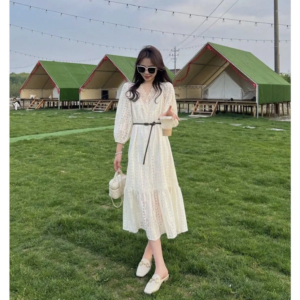 Đầm Công Chúa Phối Ren Rỗng Thời Trang Mùa Hè Hàng Mới 2022 Dành Cho Bạn Nữ