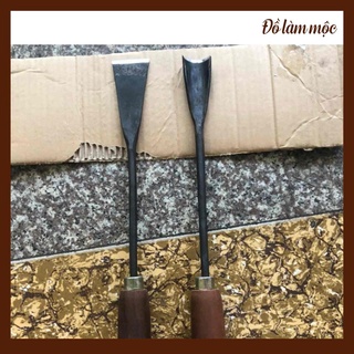 Bộ 2 cây đục 37cm lưỡi cong thẳng kết hợp đục chạm khác đục gỗ điêu khắc bàn ghế mài sắc cán sẵn chỉ việc dùng