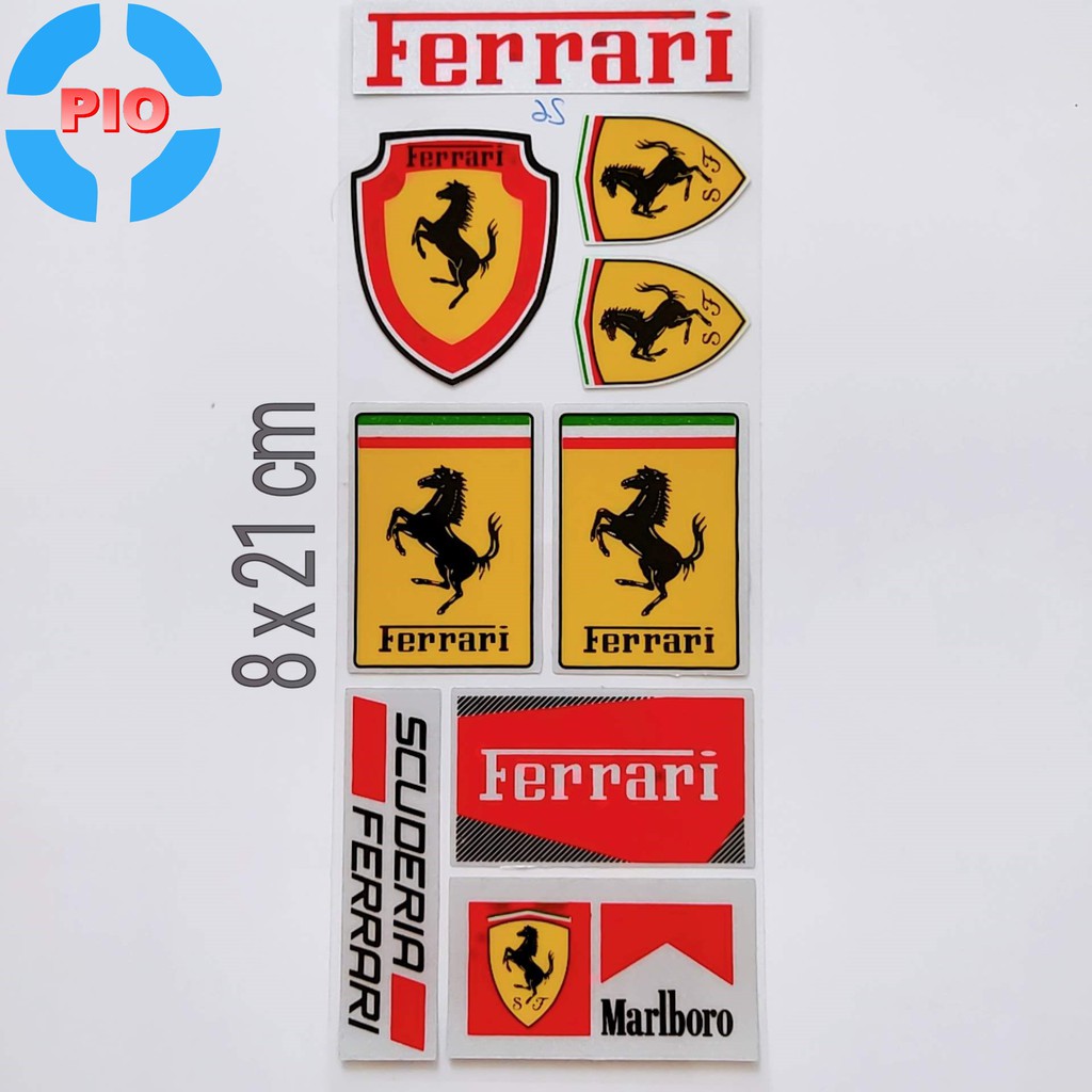 Bộ Tem Sticker Ferrari Phản Quang Cao Cấp Dán Xe Máy, Ô Tô, Mũ Bảo Hiểm, Chống Thấm Nước, Chống Bay Màu