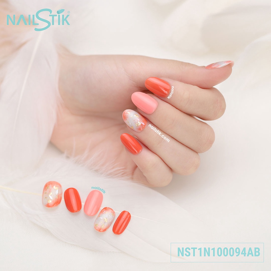 Móng úp thiết kế by NAILSTIK, màu cà rốt, hồng, form móng bầu, ngắn/dài, 094