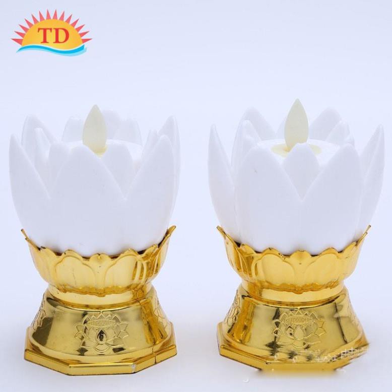 Cặp nến điện hoa sen trang trí Bàn thờ, mô phỏng nến thật, ngọn lửa lung linh phát sáng đung đưa theo gió