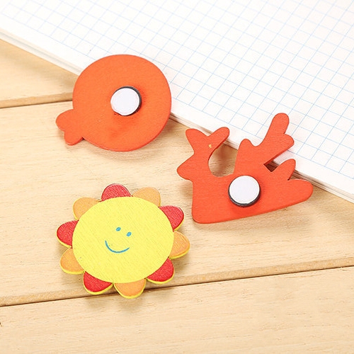 12 Miếng Nam Châm Dán Tủ Lạnh Bằng Gỗ Hình Thú Hoạt Hình Ngẫu Nhiên