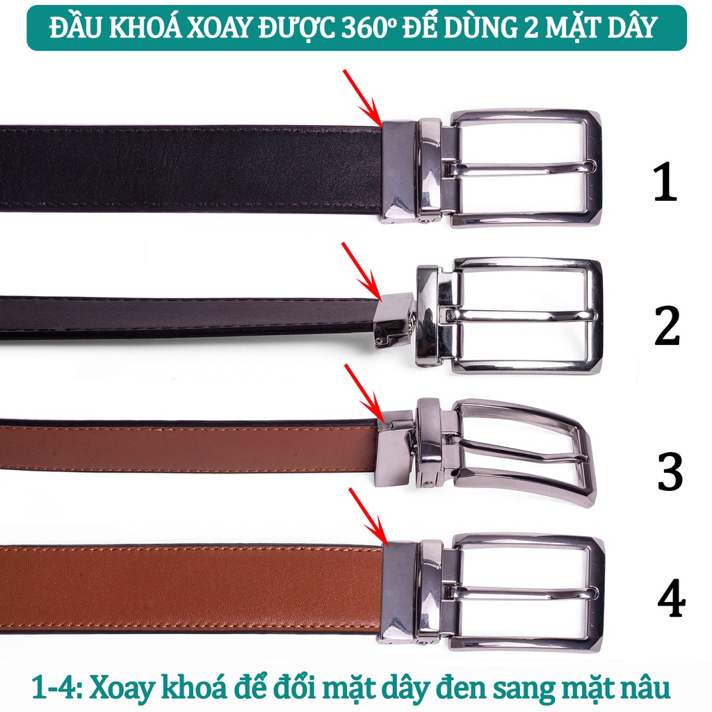 Thắt lưng nam da bò cao cấp Bụi Leather L108-khóa cài xoay dùng được cả 2 mặt dây