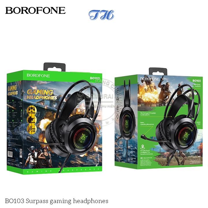 Tai nghe chụp tai có dây cho Game thủ BOROFONE BO103 chống ồn, hiệu ứng LED đẹp mắt, Jack USB và 3.5mm