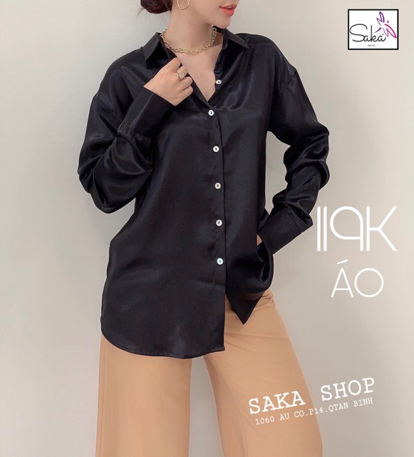 Áo sơ mi lụa nữ dài tay dáng rộng trơn màu phong cách Hàn | BigBuy360 - bigbuy360.vn