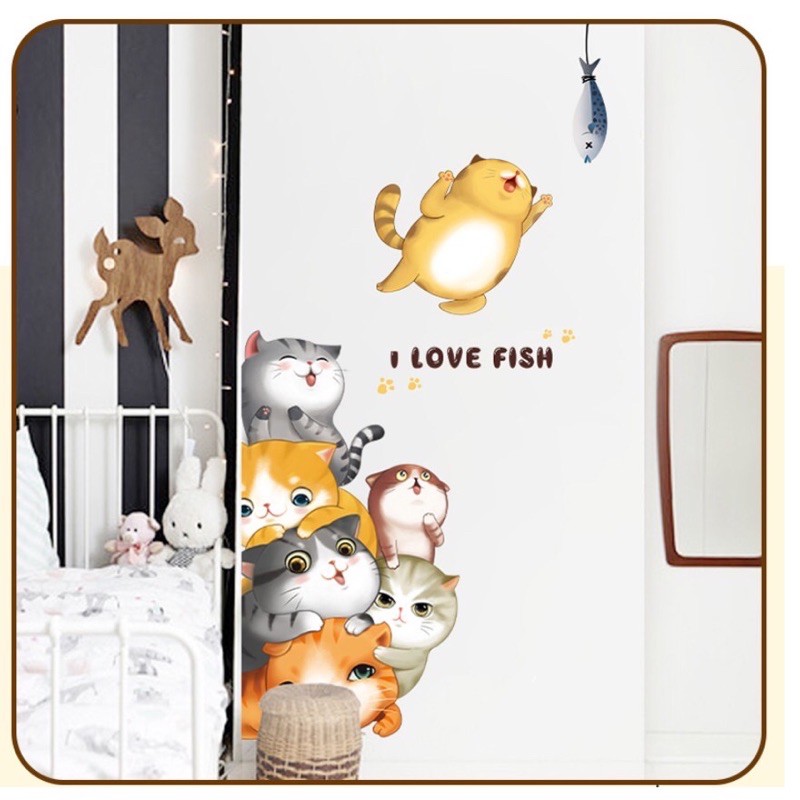 Decal dán tường - Mèo lông xù đáng yêu 03