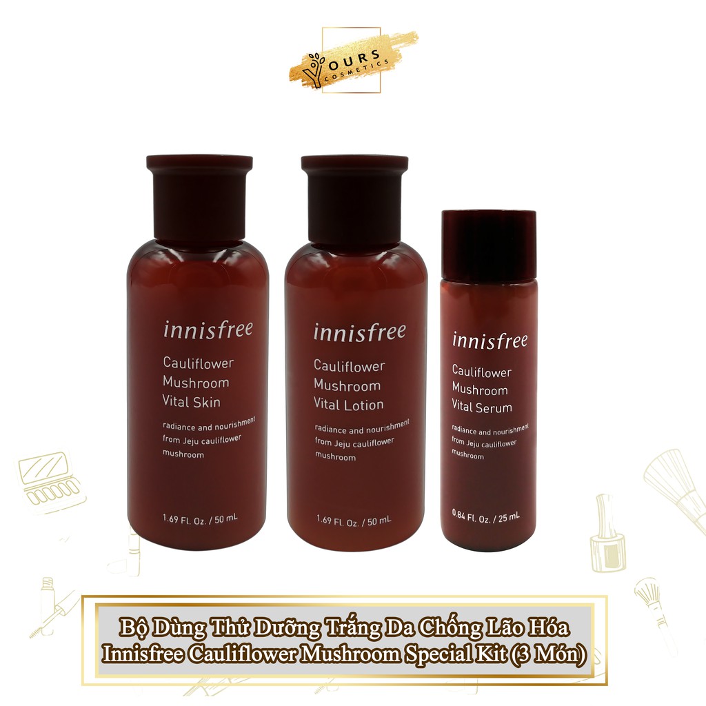 [Auth Hàn] Bộ Dùng Thử Dưỡng Trắng Da Chống Lão Hóa Innisfree Cauliflower Mushroom Special Kit (3 Món)