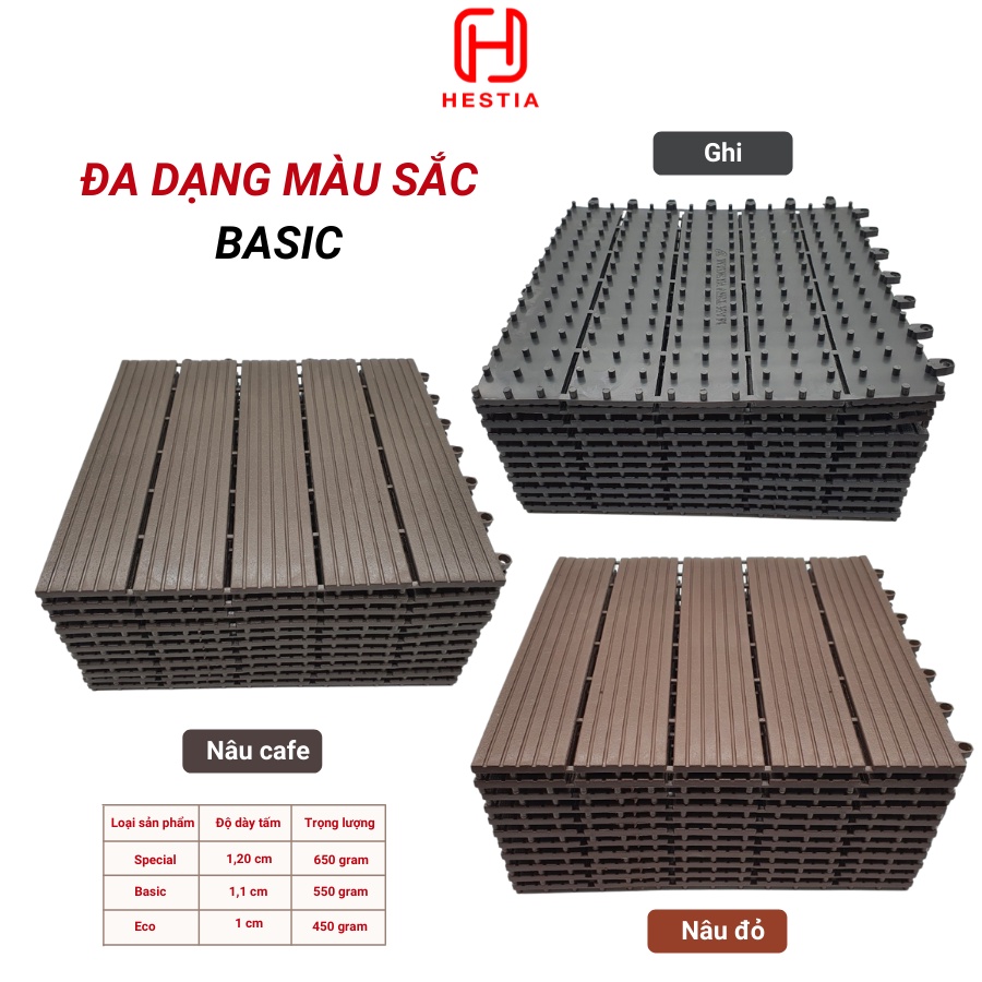 Combo 11 Tấm Lót Sàn Nhựa Ban Công 3T Basic - Vỉ Lót Sàn Chống Trơn Nhà Tắm, Bể Bơi