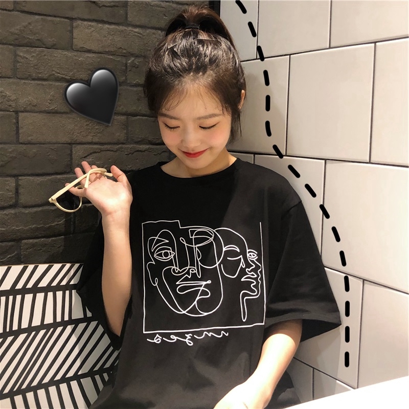 Áo thun SUXI tay ngắn dáng rộng họa tiết trẻ trung phong cách Hàn Quốc thời trang dành cho nữ