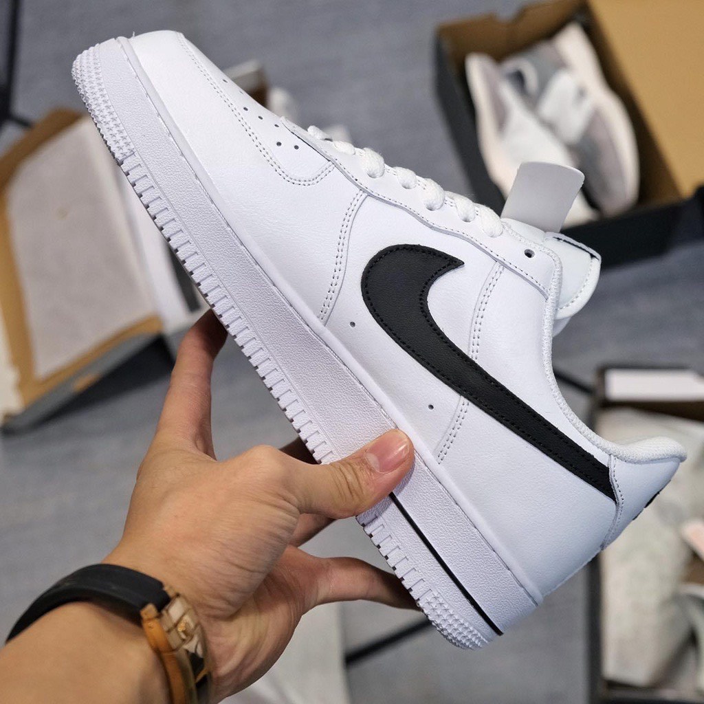 Giày _Nike Air Force 1 Trắng Vệt Đen, Giày Af1 White Black S.Cấp Trung Bản Best Da Sịn