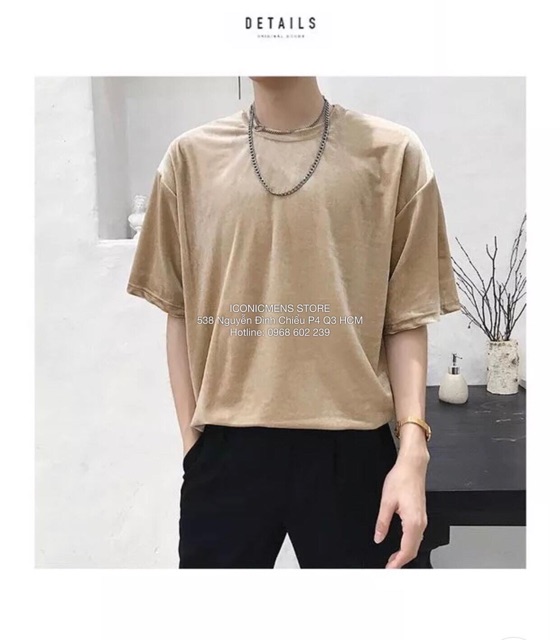 Áo thun nhung unisex fom rộng, màu kem