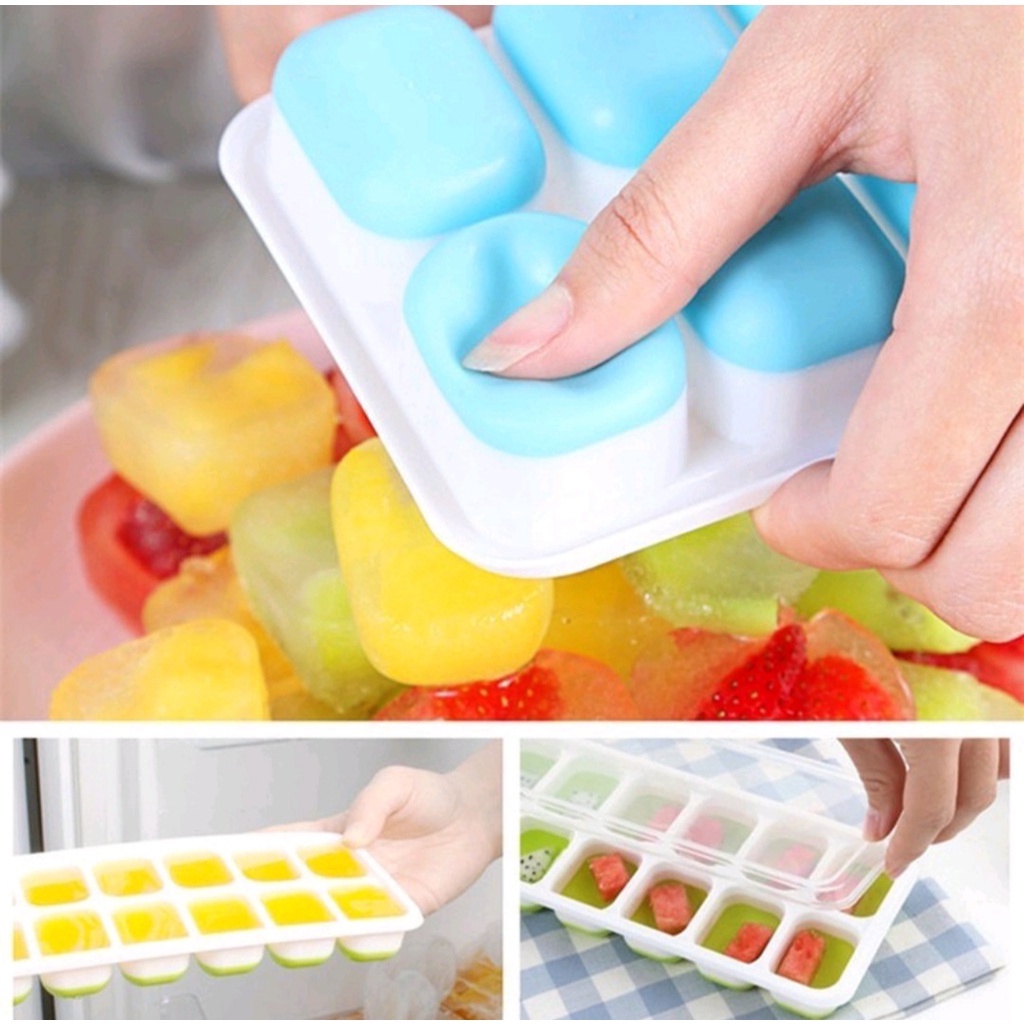 Khay đá/ khuôn làm thạch nhựa silicon có nắp đậy 14 viên cao cấp giá rẻ