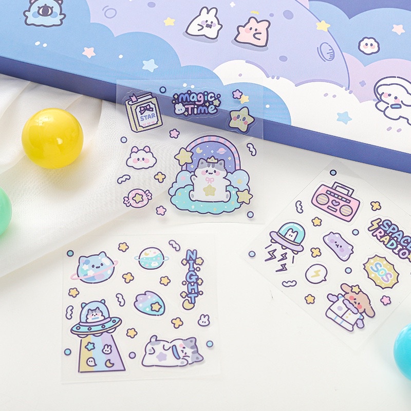 Sticker cute/Set hộp 200 tấm hình dán dễ thương Universe Kindergarten trang trí sổ planner bullet journal Tẻn Tẻn/MS22