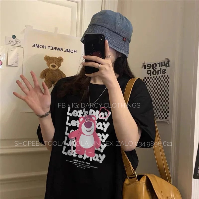 áo thun 3158 cotton khô ✨ FREESHIP ✨ chú gấu hồng Let's play unisex