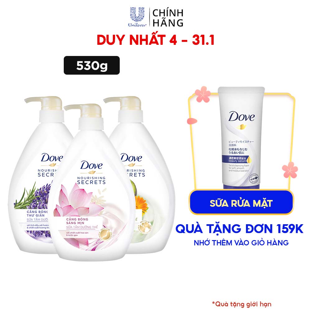 Sữa tắm dưỡng thể với chiết xuất thiên nhiên Dove dưỡng da căng bóng thư giãn 530g