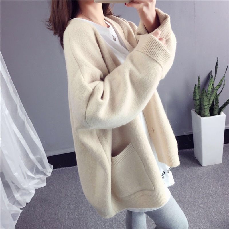 Áo khoác cardigan dệt kim Verna dáng rộng màu trơn phong cách Hàn Quốc 2020 cho nữ