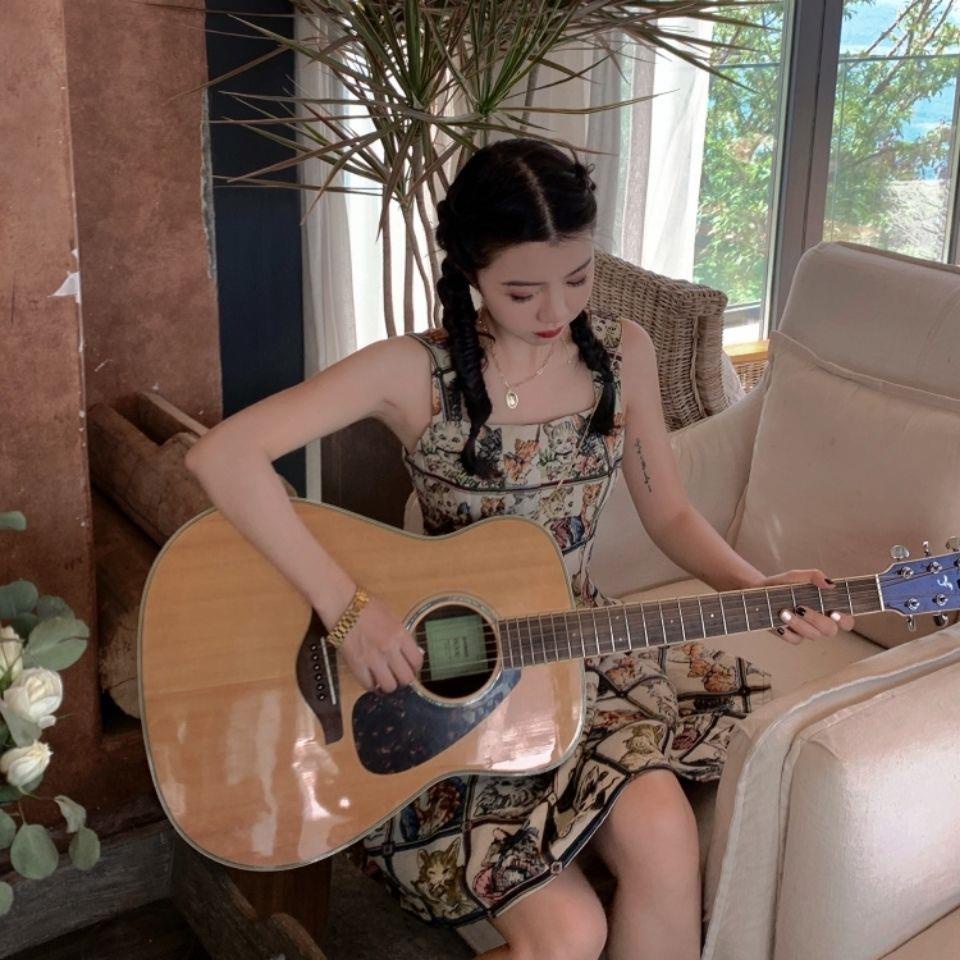 Đầm Hai Dây Dáng Ôm In Họa Tiết Mèo Phong Cách Retro Quyến Rũ Thời Trang Mùa Hè Mới