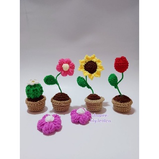 Chậu hoa mini bằng len trang trí bàn