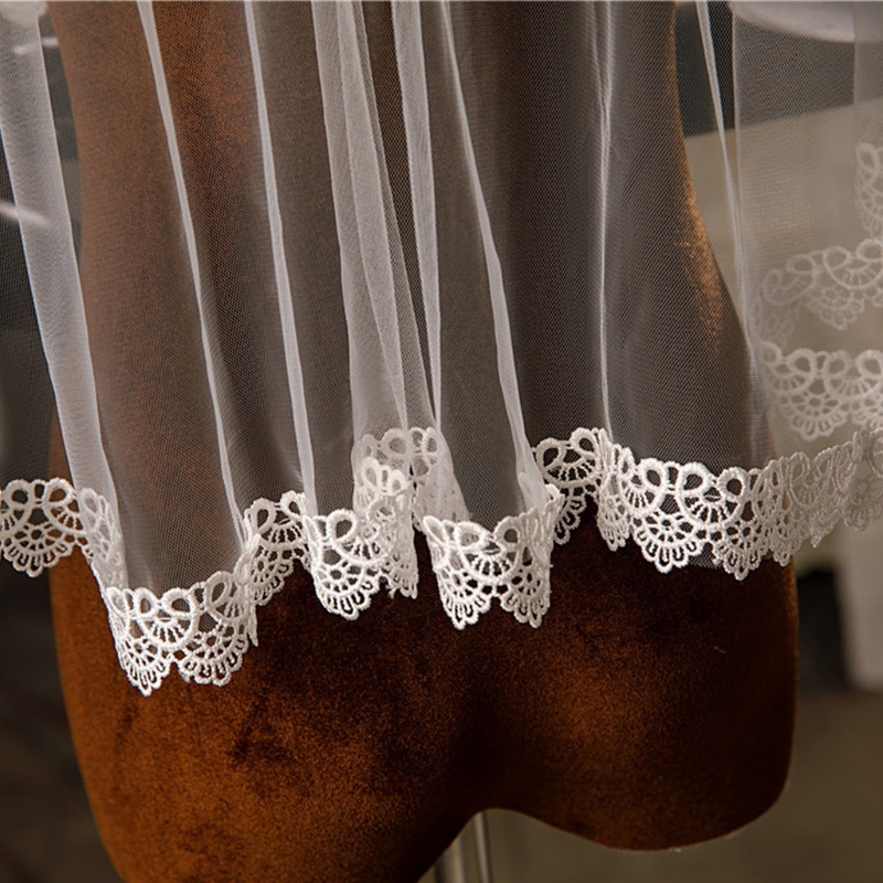 Mạng Che Mặt Hai Lớp Bằng Vải Tuyn Trắng Phối Ren Cho Cô Dâu Chụp Ảnh Hóa Trang