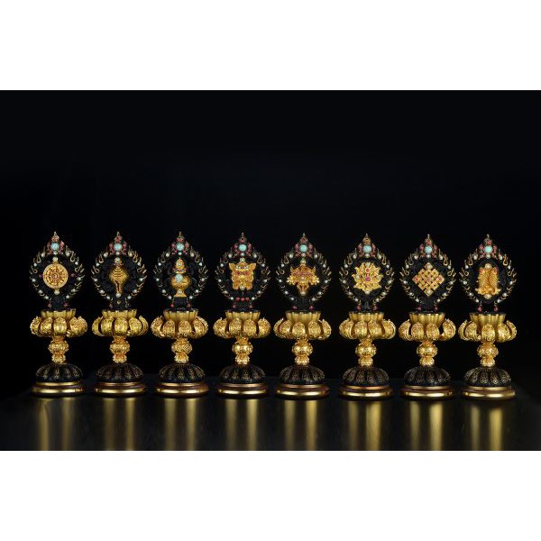 [PHÁP BẢO MINH CHÂU] Bộ 8 CÁT TƯỜNG ĐỒNG ĐẾ GỖ 20cm (H2119)