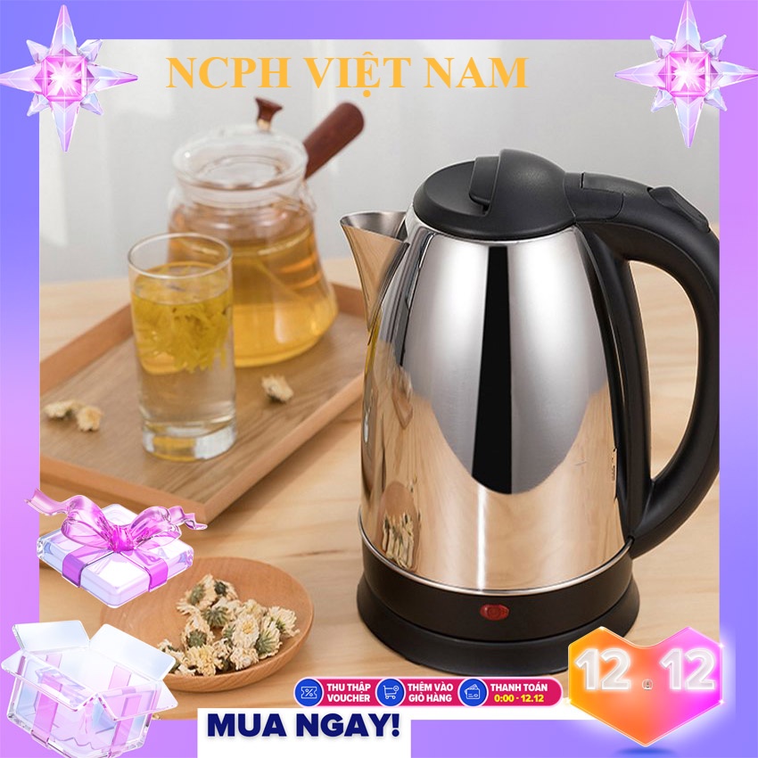 Bình Đun Nước Siêu Tốc INOX Dung Tích 1.8L Chính Hãng Cao Cấp-Chất Liệu 100% Inox-NCPH VIỆT NAM