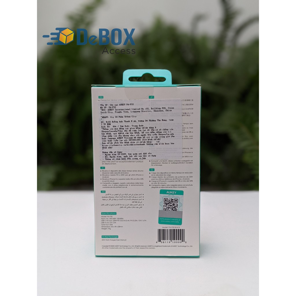 【Giao Hỏa Tốc】Củ Sạc Siêu Nhanh AUKEY 2 Cổng PA-F3S 32W, Cổng Type C Power Delivery 20W, Cổng USB-A 12W - Chính Hãng