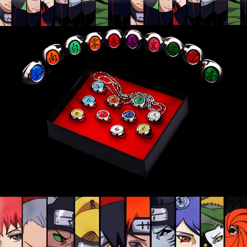 Bộ 10 Nhẫn Kim Loại Hóa Trang Nhân Vật Anime Naruto Akatsuki