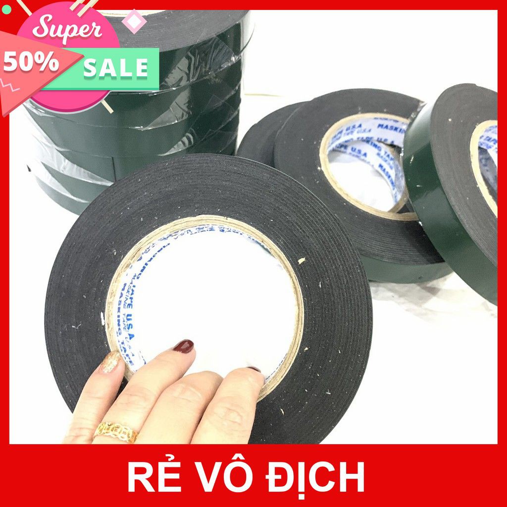 [XÃ KHO] BĂNG KEO 2 MẶT XỐP ĐEN, TRẮNG, MỎNG 1P2 SIÊU DÍNH [HCM]