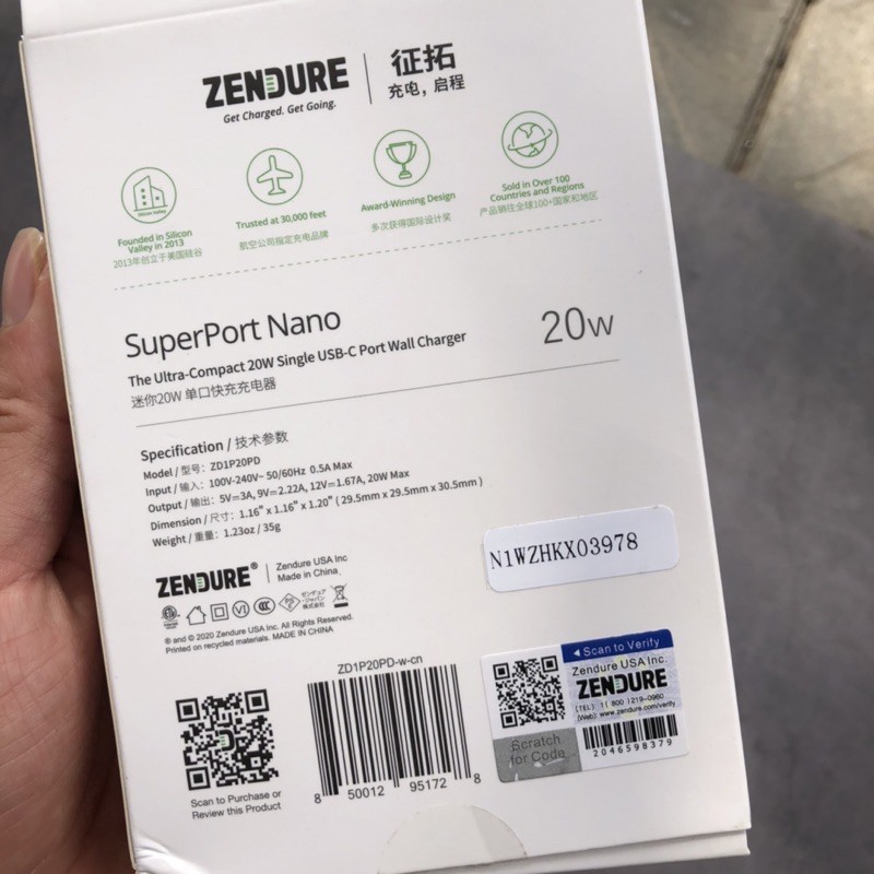 Củ Sạc ZenDure SuperPort Nano 20W - Bảo Hành 12T