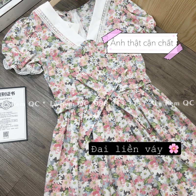 Váy Hoa Vintage Mẫu Mới Cổ Phối Ren Chất Mịn Mát 🥰