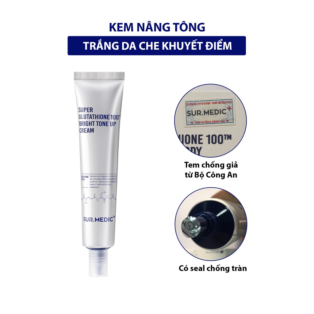 Kem SUR MEDICH Dưỡng Trắng Da Chống Lão Hóa Sur.Medic Super Glutathione 100 Bright Tone Up Cream 40ml [CHÍNH HÃNG]