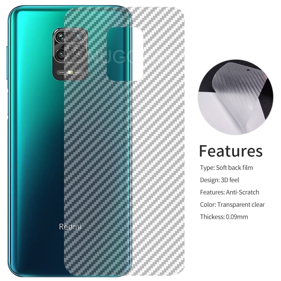 Set 5 Miếng Dán Lưng Sợi Carbon 3d Cho Xiaomi Redmi Note 9 Pro Max 9s