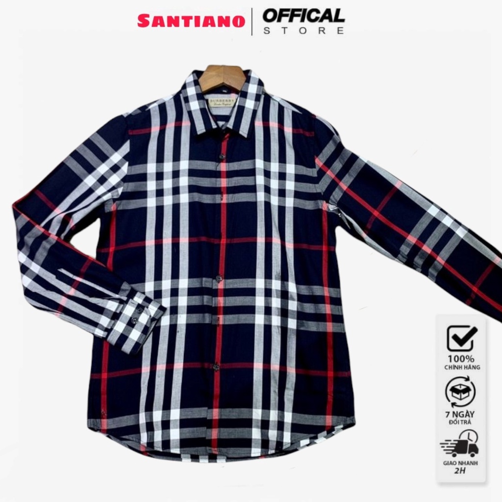 Áo sơ mi kẻ tay dài vải cotton , bbr kẻ nhỏ mầu tím than đỏ