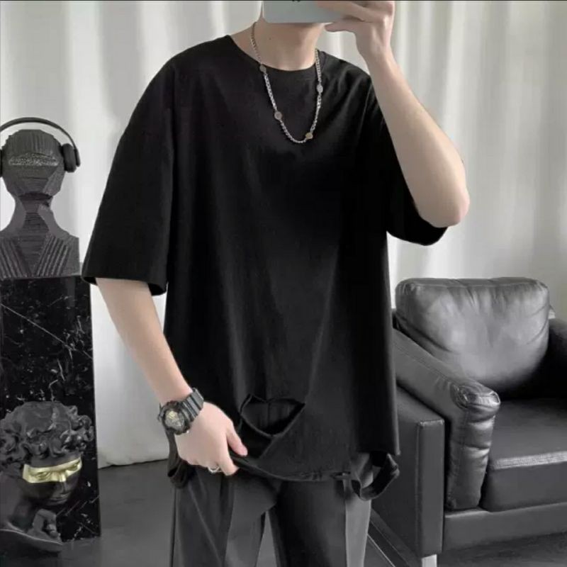 Áo Thun Tay Lỡ Rách Nhăn - Áo Phông Size Lớn Rách Đuôi Áo Loongtee