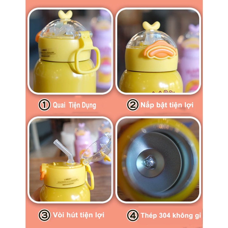 Bình Nước Giữ Nhiệt Cho Bé Mỏ Vịt Lõi Thép 304 Không Gỉ Cao Cấp Dung Tích 400ml  BN14