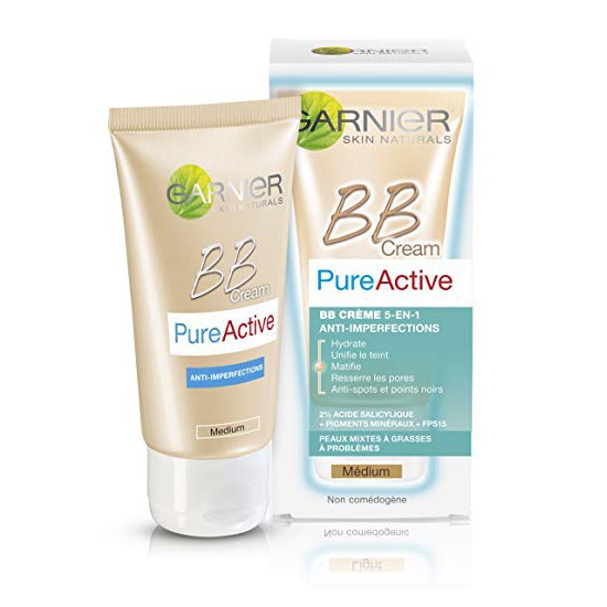 Garnier BB Pure Active kem nền 5 in 1 nhập Đức 50ml (Tone trung bình)