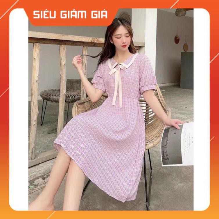 Váy Nữ Kẻ Thô Quảng Châu Cổ Đức Viền Nơ Chất Bao Đẹp M465 -Teen 888