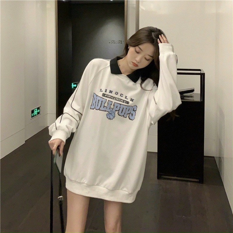 Áo sweater  Áo polo nữ dài tay unisex dưới 65kg chất nỉ bông phối khóa cổ BULLPUPS
