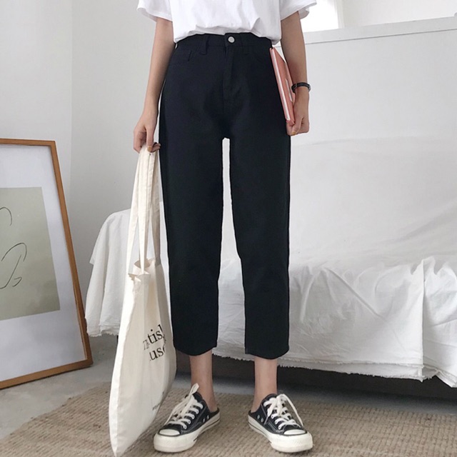 Quần baggy ulzzang quần nữ đẹp trắng sữa đen quần bò dài ống rộng cạp lưng cao jean jeans