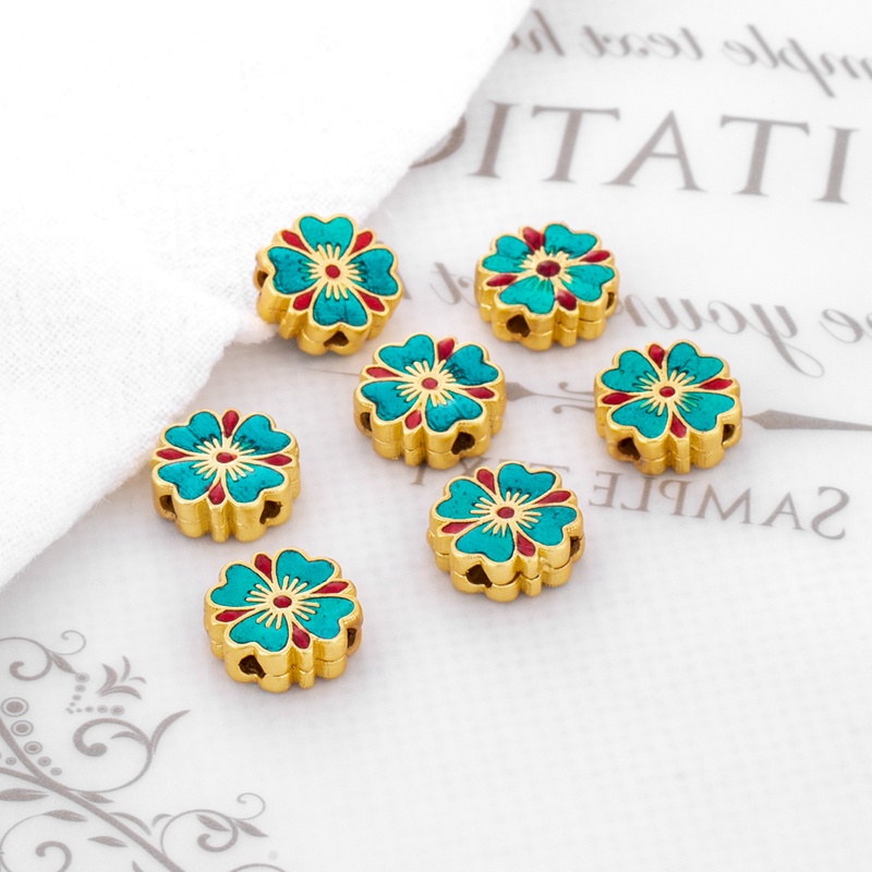 Hạt Xỏ Vòng Tay/Dây Chuyền Thủ Công Màu Vàng 18k Mặt Nhám Hình Cỏ Bốn Lỗ diy