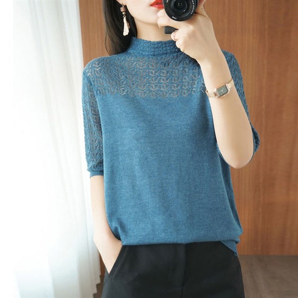 2508SL - Áo len phối ren
